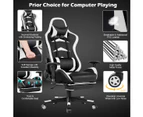 Costway Gaming Office Chair Executive Computer Chair Racing Chair Recliner Leather Seat w/Footrest & Adjustable Armrest, White