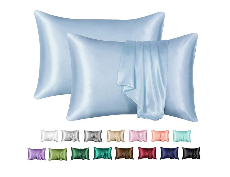 2 Pack Multiple Size Premium Satin Silk Pillowcases for Hair and Skin, Two-Sided  High-quality Luxury Pillowcase with Envelope Closure - Light Blue