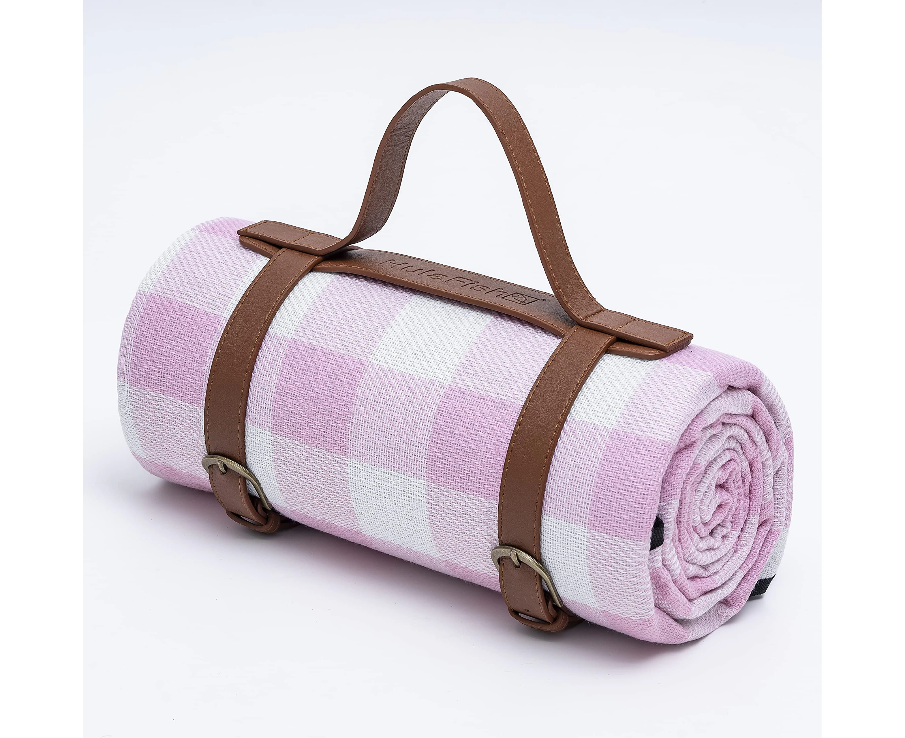 Large Waterproof Picnic Blanket with Luxury PU Leather Carrier, 3 Layered Foldable Picnic Rug - Pink