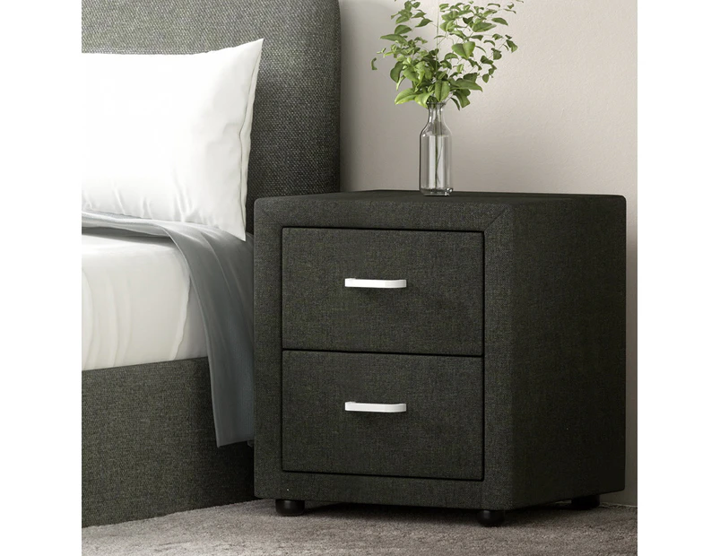 Artiss Bedside Table 2 Drawers Fabric - CADEN Charcoal