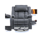 Advwin Recliner Chair 8-Point Heated Massage Chair 360° Swivel Armchair Grey