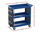 Giantz 3-Tier Tool Cart Storage Trolley Workshop Garage Pegboard Hooks Blue