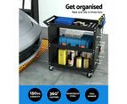Giantz 3-Tier Tool Cart Storage Trolley Workshop Garage Pegboard Hooks Black