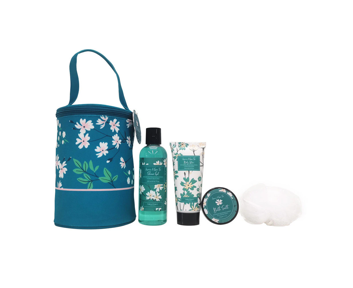 Lulu Grace Gift Set Jasmine & Green Tea Bag, Shower Gel, Body Lotion & Bath Salt