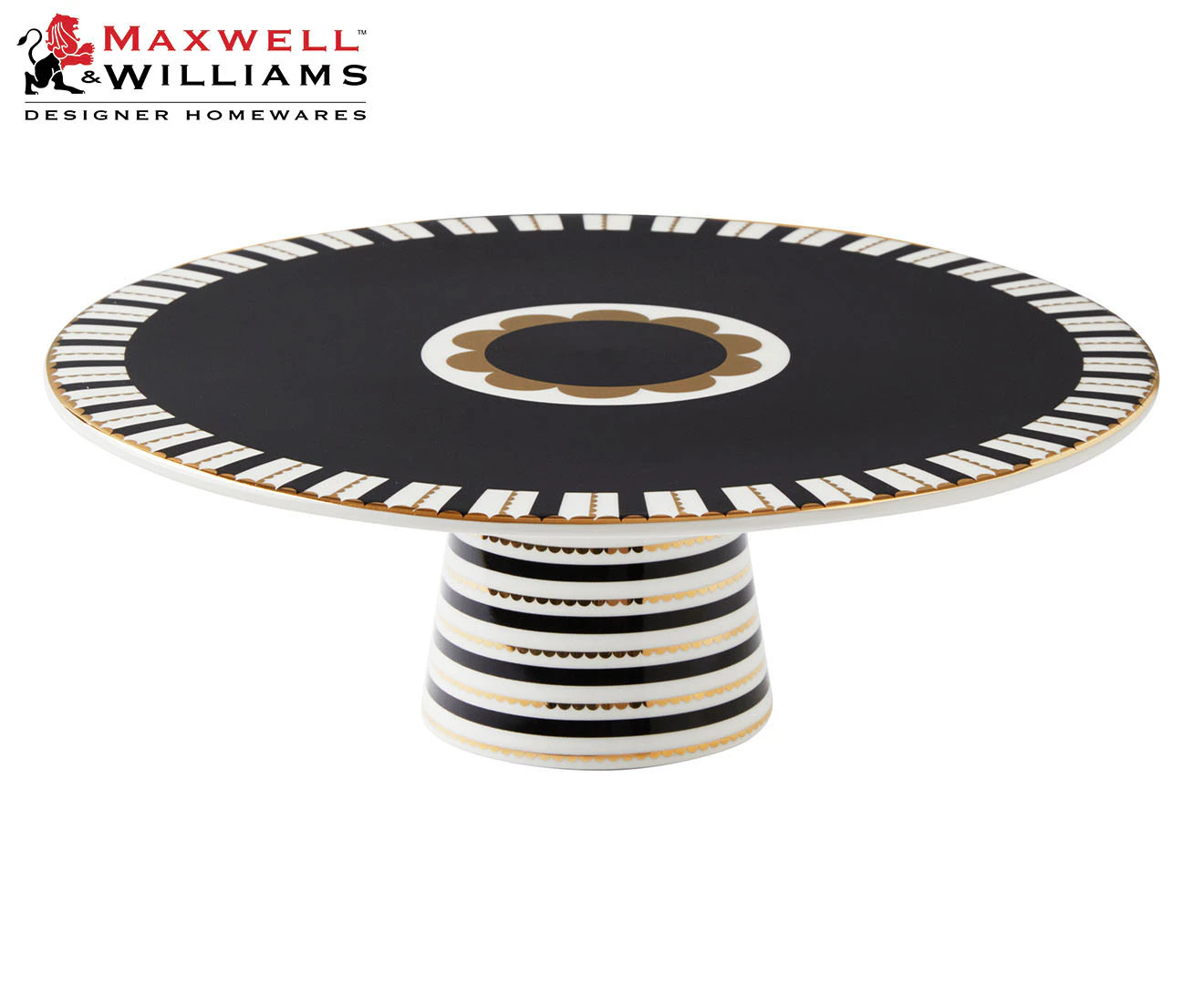 Maxwell & Williams 28cm Tea's & C's Regency Footed Cake Stand - Black/Gold