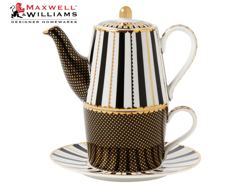 Maxwell & Williams 3-Piece Tea's & C's Regency Tea-For-One w/ Infuser Set - Black/Gold