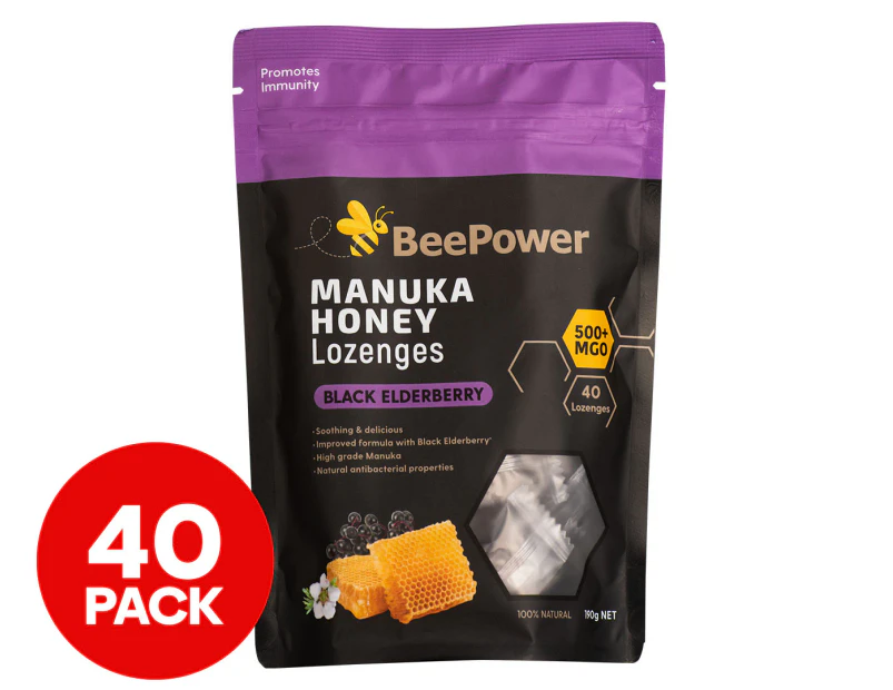 BeePower Manuka Honey Lozenges 500+ MGO Black Elderberry 40pk