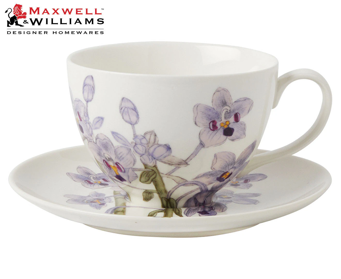 Maxwell & Williams 240mL Royal Botanic Gardens Australian Orchids Cup & Saucer Set - Lilac/White