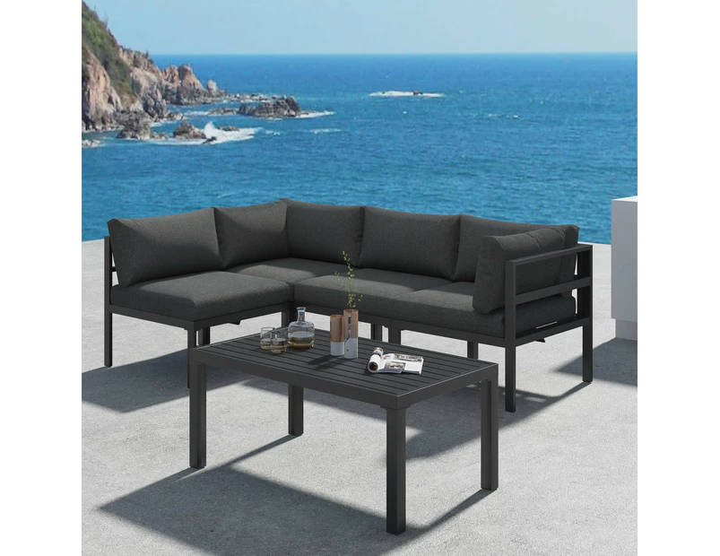 DREAMO Outdoor 5 Piece Lounge Set Charcoal Grey Minimalist
