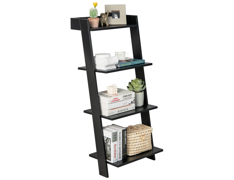 Giantex 4-Tier Wood Ladder Shelf Leaning Bookshelf Storage Display Rack Plant Flower Stand Black