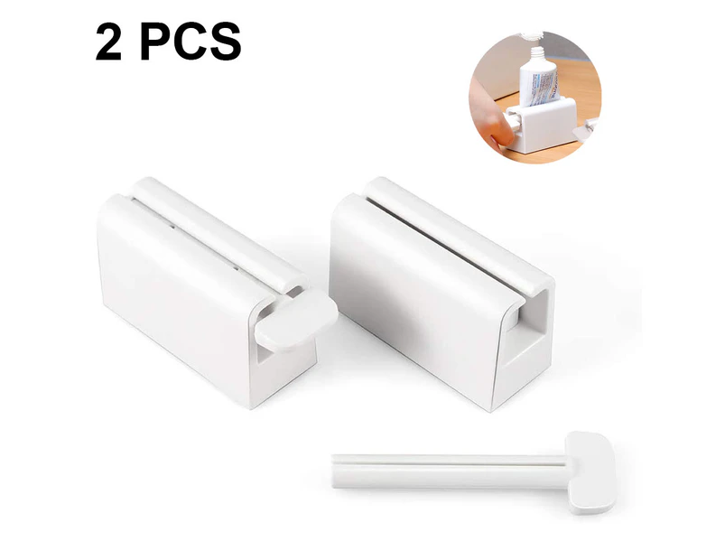 1 Pair Minimalist Toothpaste Tube Roller Squeezers Abs Plastic & Silicone Pad Toothpaste Squeezer Rollers,Eco-Friendly Toothpaste Holder Dispenser,White