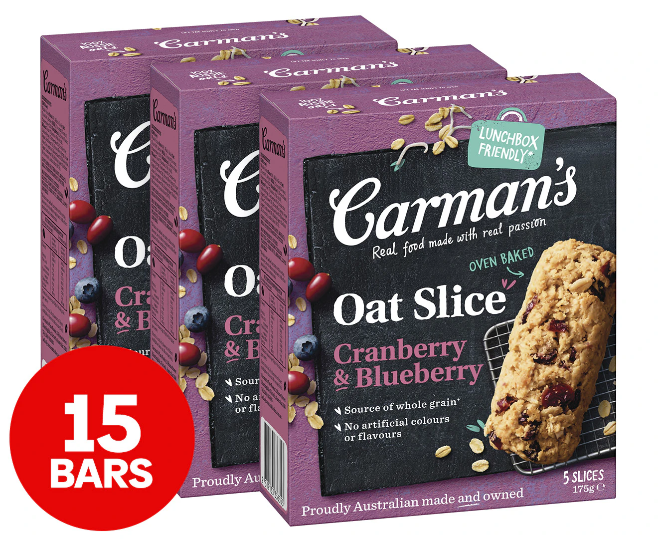 3 x 5pk Carman's Oat Slice Cranberry & Blueberry 175g