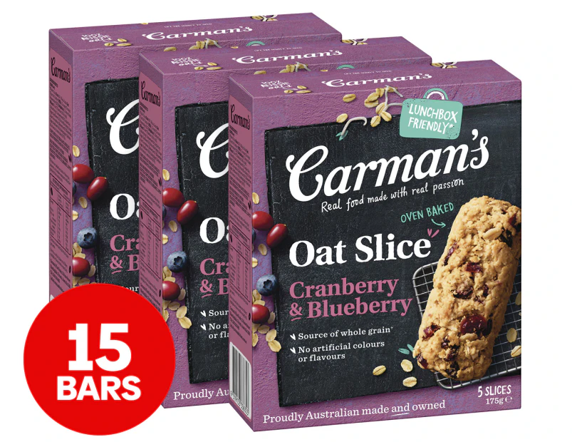 3 x 5pk Carman's Oat Slice Cranberry & Blueberry 175g