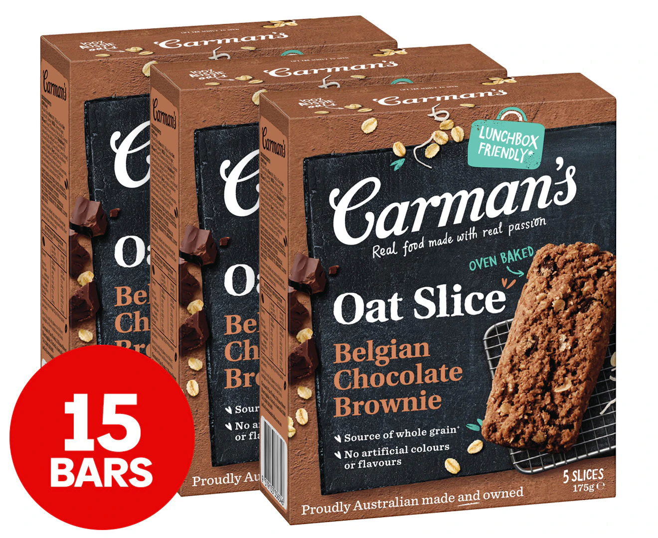 3 x 5pk Carman's Oat Slice Belgian Chocolate Brownie 175g