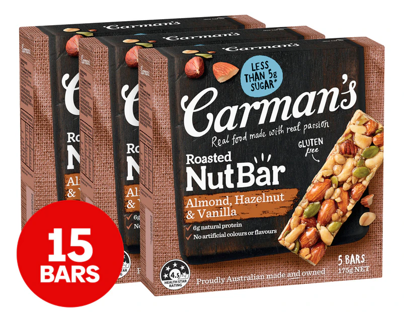 3 x 5pk Carman's Nut Bars Almond, Hazelnut & Vanilla 175g