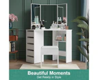 Ufurniture Dressing Table Set Makeup Mirror Corner Vanity Desk 5 Drawers Thick Cushioned Stool White