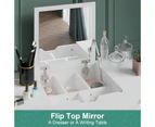Ufurniture Dressing Table Set Makeup Vanity Desk Flip Top Mirror Adjustable Side Cabinet Stool White