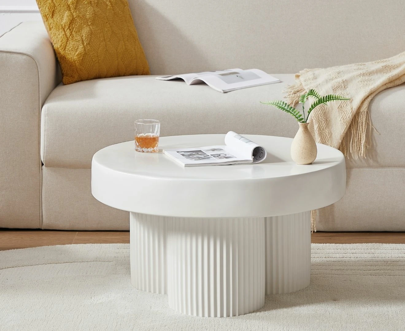 Maya Ribbed White Coffee Table