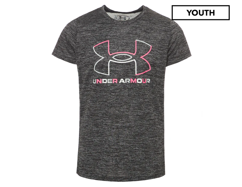 Under Armour Youth Girls' UA Tech Big Logo Twist Short Sleeve Tee / T-Shirt / Tshirt - Black/Steel