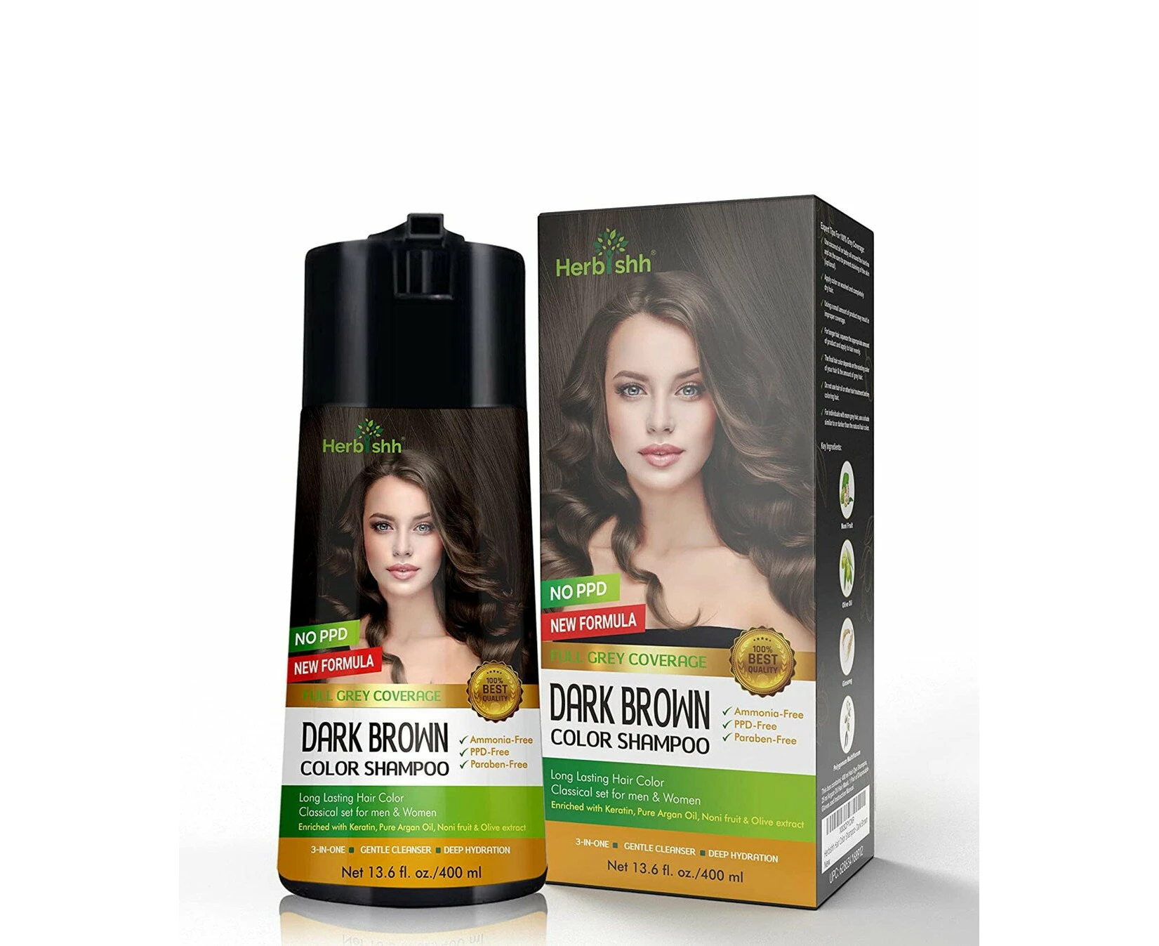 Herbishh Magic Hair Colour Dye Shampoo 400ML PPD Free - Dark Brown