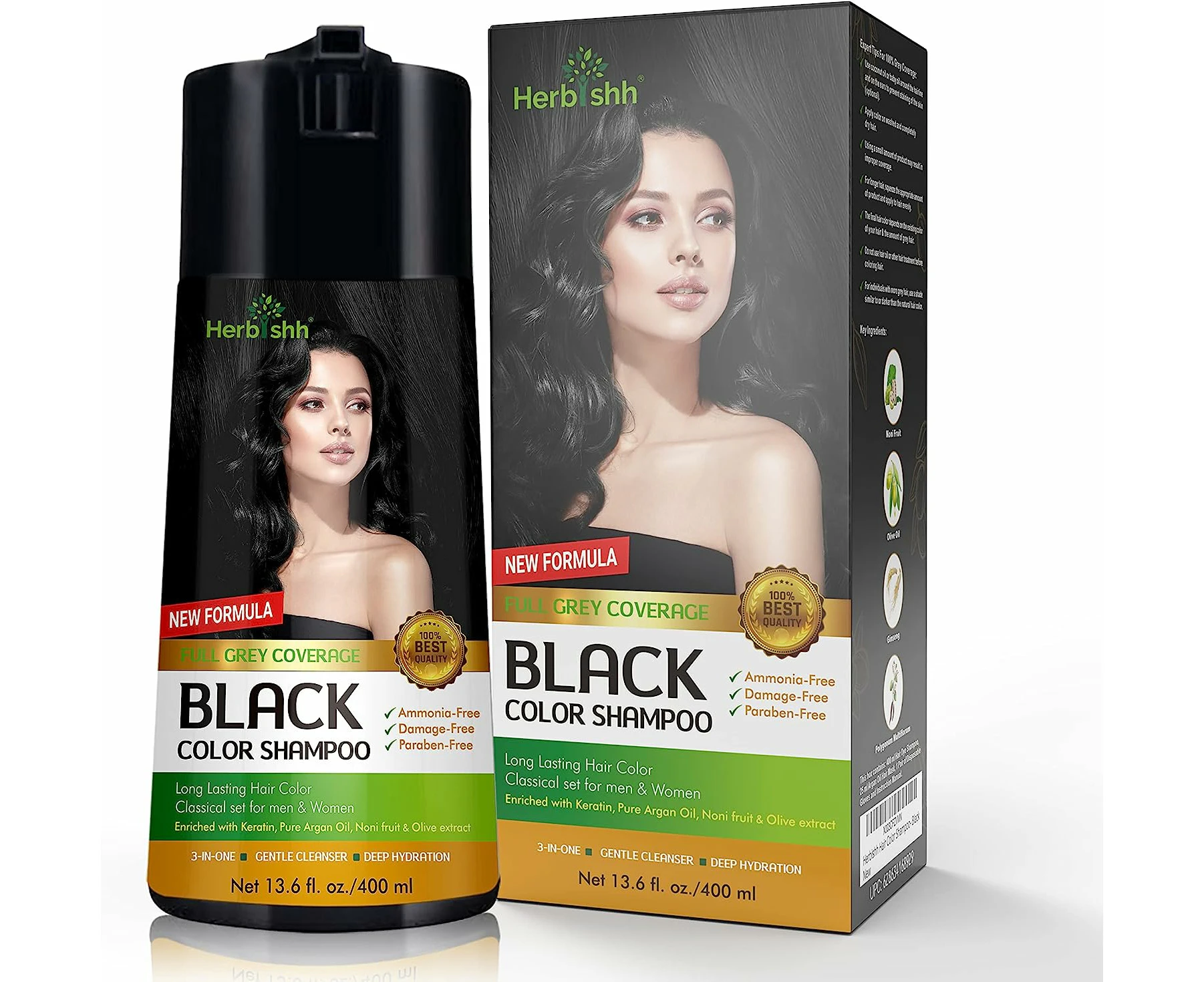 Herbishh Magic Hair Colour Dye Shampoo 400ML PPD Free - Black