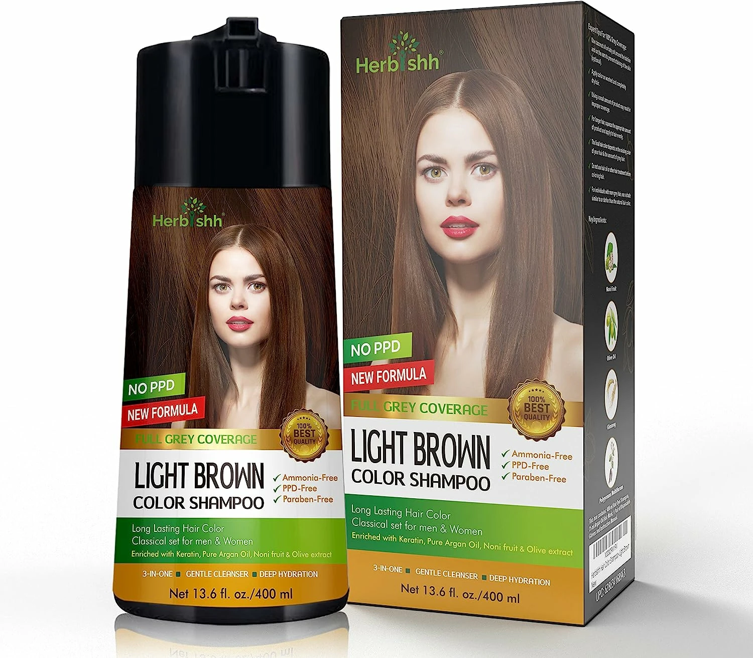 Herbishh Magic Hair Colour Dye Shampoo 400ML PPD Free - Light Brown