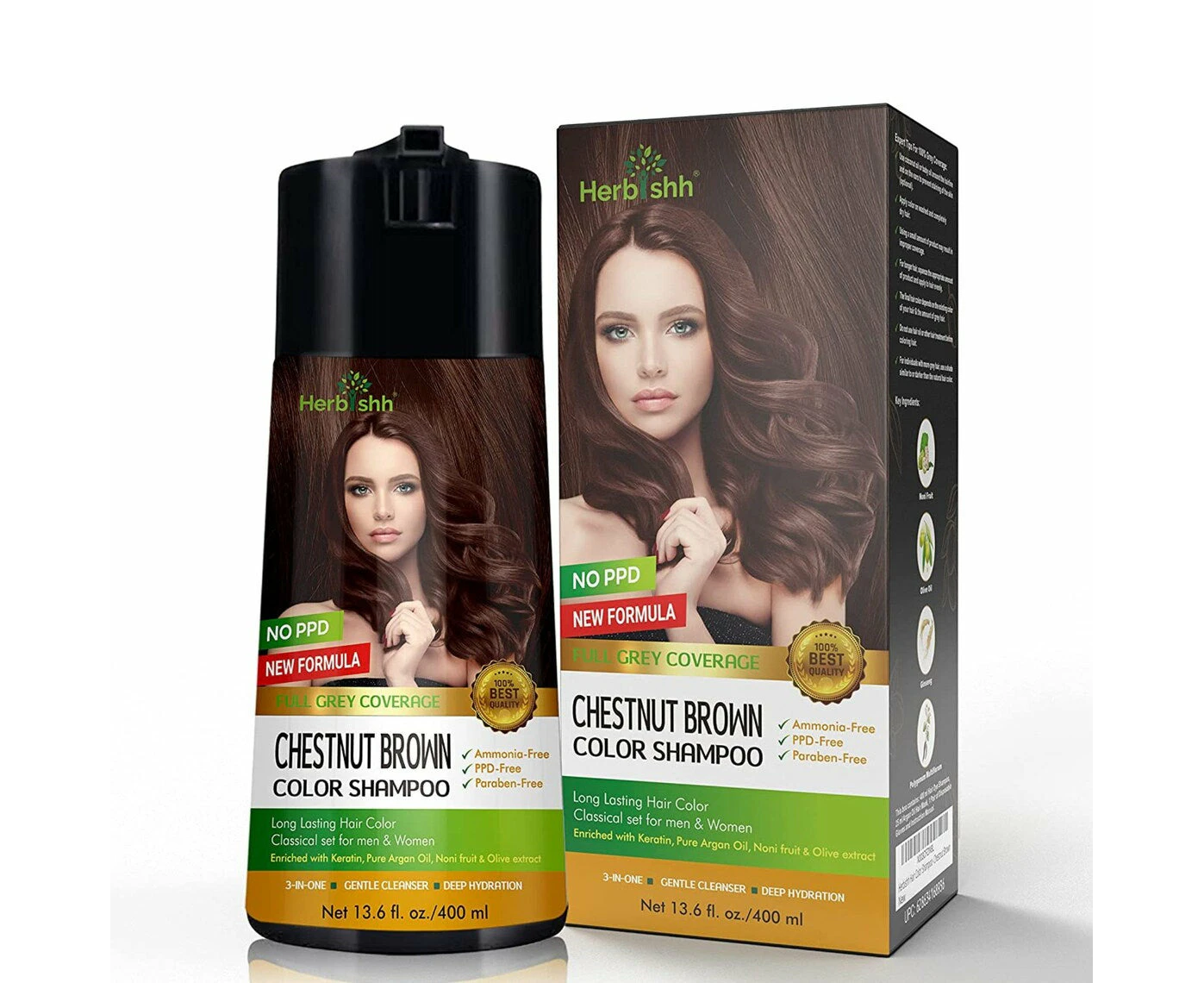 Herbishh Magic Hair Colour Dye Shampoo 400ML PPD Free - Chestnut Brown