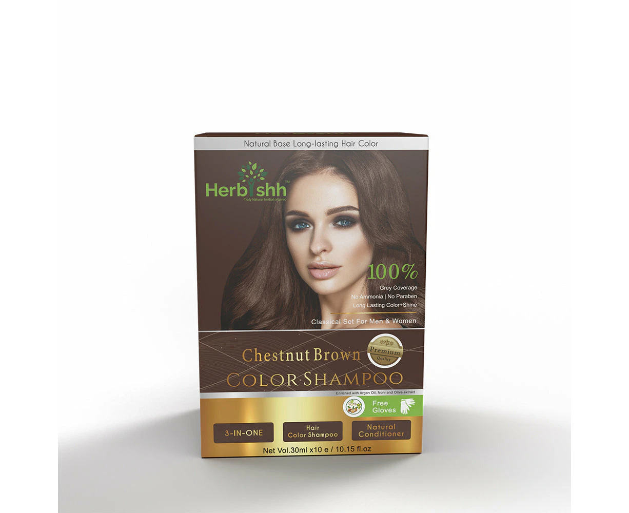 Herbishh Magic Hair Colour Dye Shampoo 30ML - 10pack - Chestnut Brown