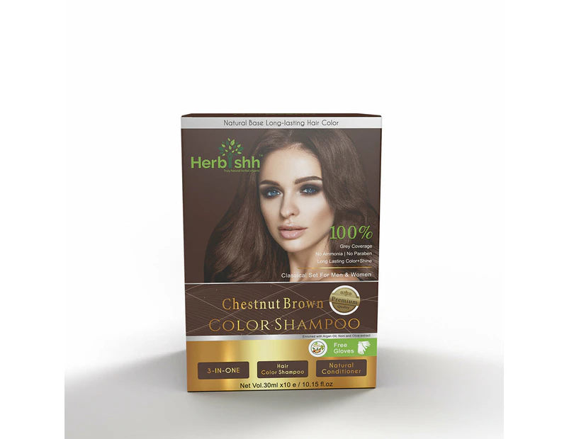 Herbishh Magic Hair Colour Dye Shampoo 30ML - 10pack - Chestnut Brown