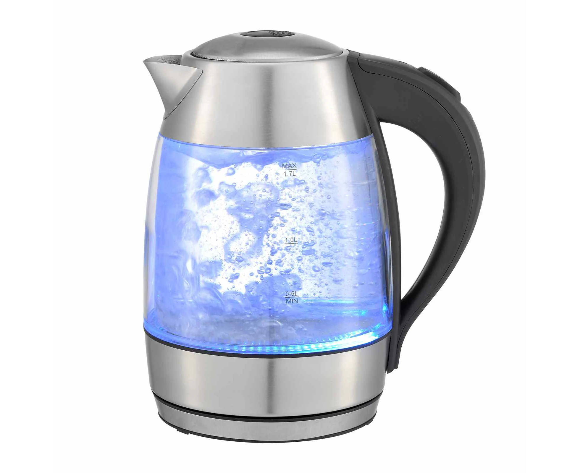 Kitchen Couture Cool Touch Slimline Stainless Steel Blue LED Glass Kettle 1.7L - Colour: Clear - Size: One Size