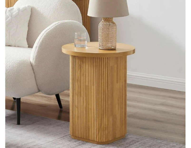 Lifely Kate Wooden Round Ribbed Side Table