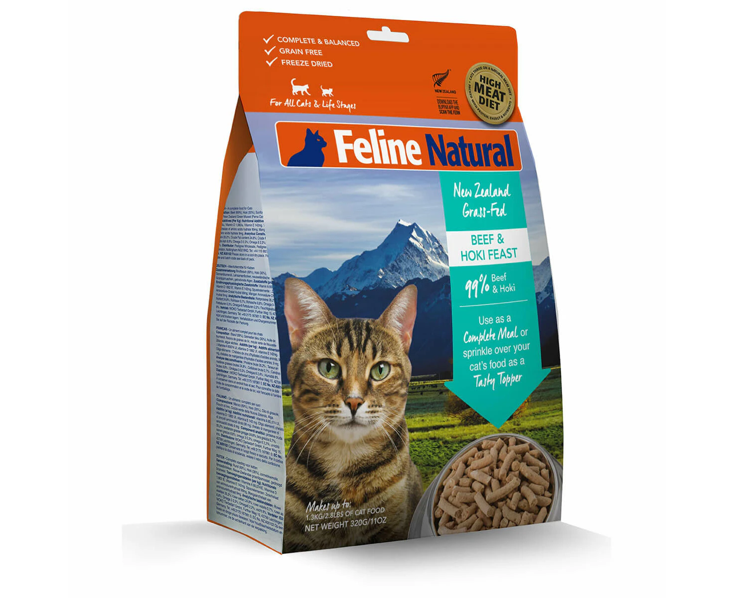 Feline Natural Freeze Dried Beef & Hoki Feast Dry Cat Food & Topper 320g