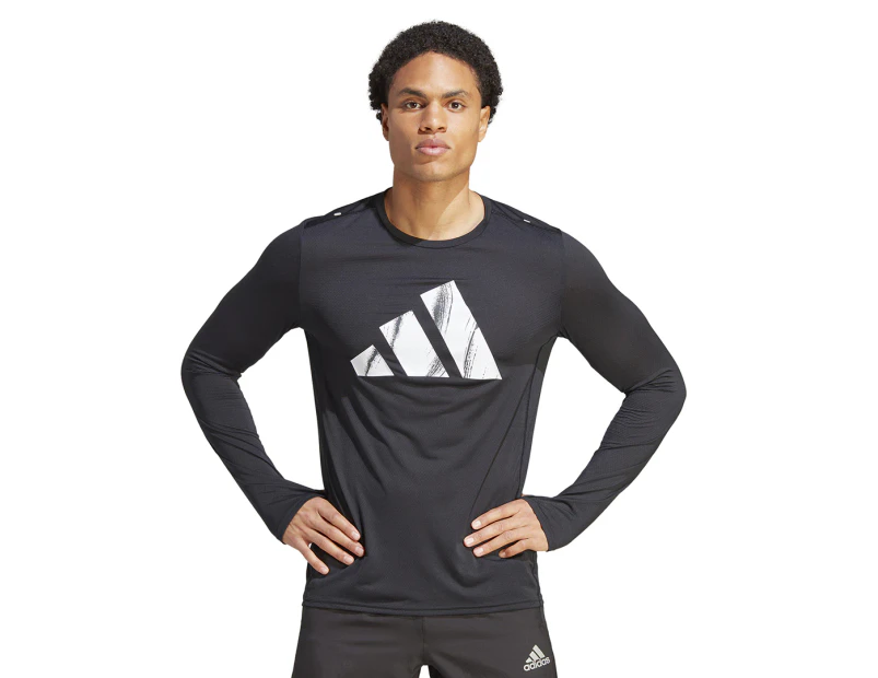 Adidas Men's Run It Badge Of Sport Long Sleeve Tee / T-Shirt / Tshirt - Black