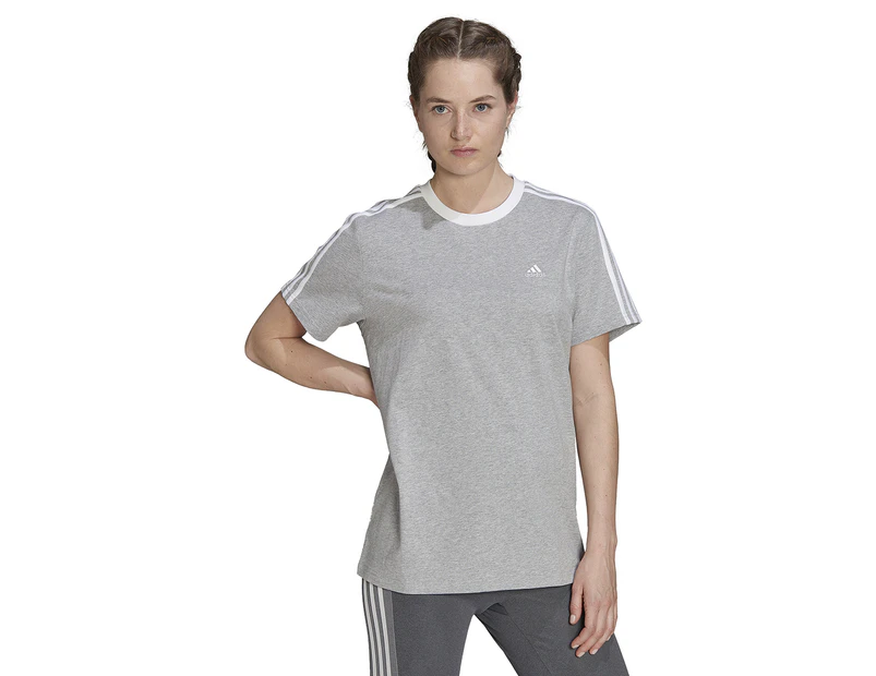 Adidas Women's Essentials 3-Stripe Tee / T-Shirt / Tshirt - Medium Grey Heather/White