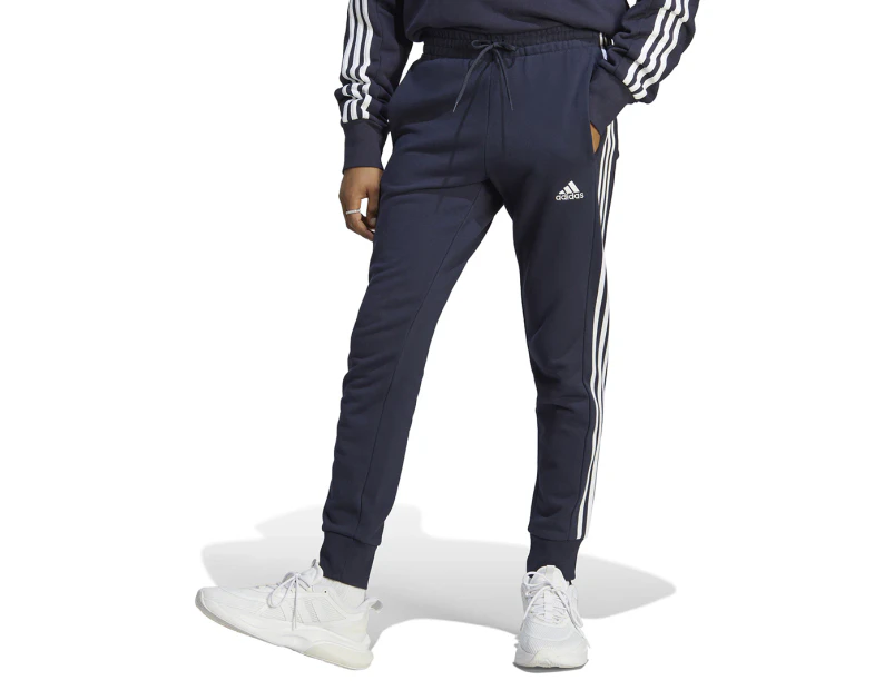 Adidas Men's Essentials French Terry Tapered 3-Stripes Pants / Joggers - Legend Ink/White