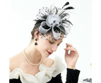 Vintage Women's Fashion Flower Feather Fascinator Hat Ladies Hair Accessories Wedding Party Floral Mesh Veil Headband Hairpin - White