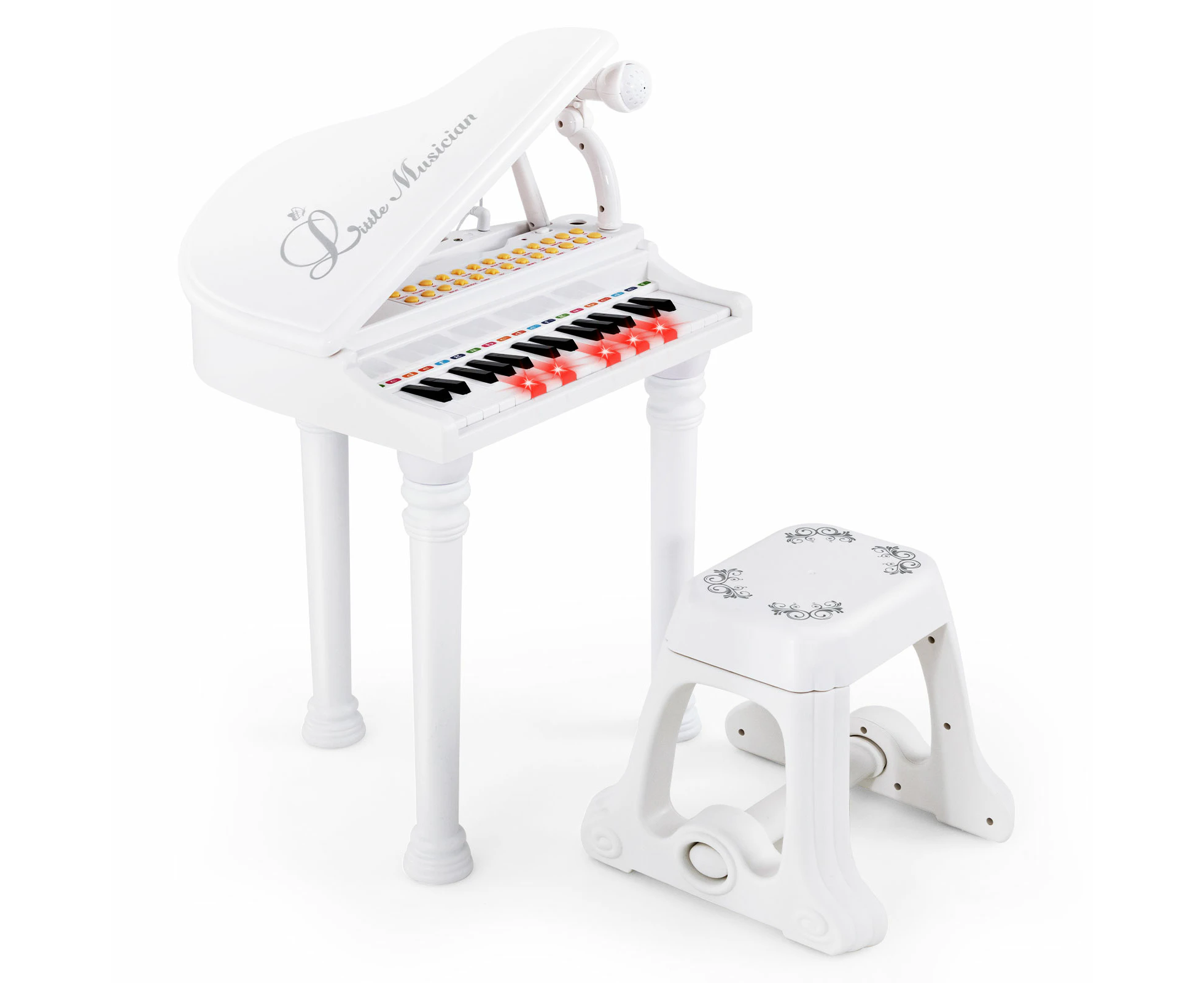 Costway 31-Key Electronic Grand Piano Set Digital Keyboard Musical Instrument Toy w/LED Teaching Modes & Microphone White