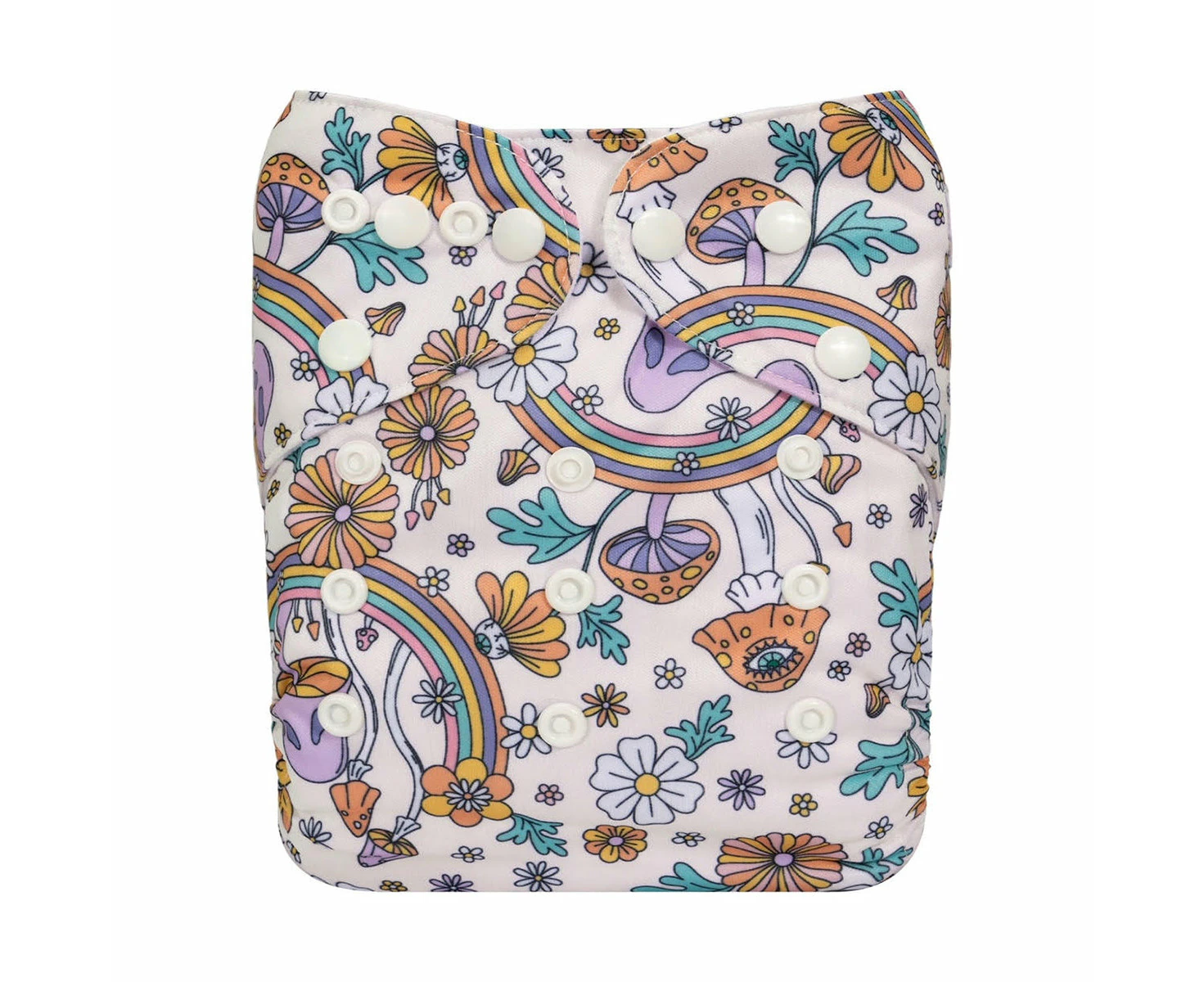 Lulu & Finn Boho Retro Floral Rainbow Garden Print Modern Cloth Nappy