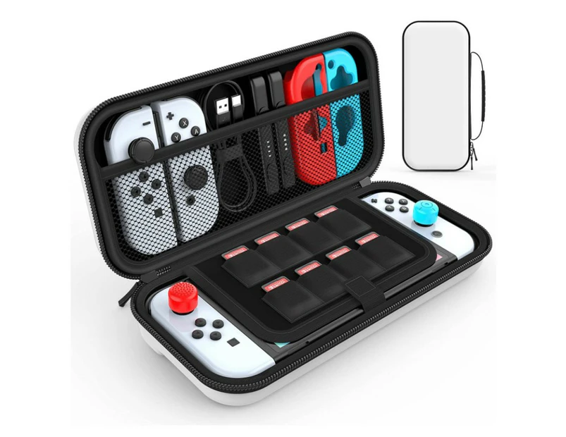 Switch Carrying Case Compatible with Nintendo Switch/Switch OLED, with 20 Games Cartridges Protective Hard Shell Travel Carrying Case Pouch-White