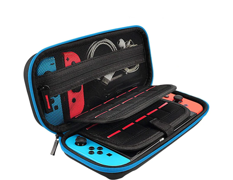 Switch Carrying Case Compatible with Nintendo Switch/Switch OLED, with 20 Games Cartridges Protective Hard Shell Travel Carrying Case Pouch-Blue