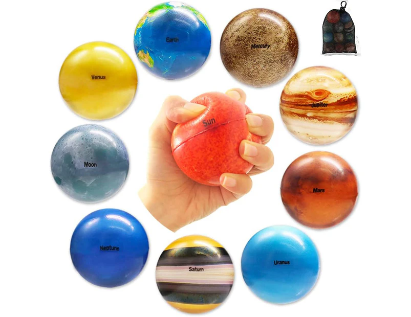 Solar System Stress Ball for Kids and Adult 10 Piece, with mesh Storing Bag, Anti Stress Solar Planets Balls (Planet Balls)