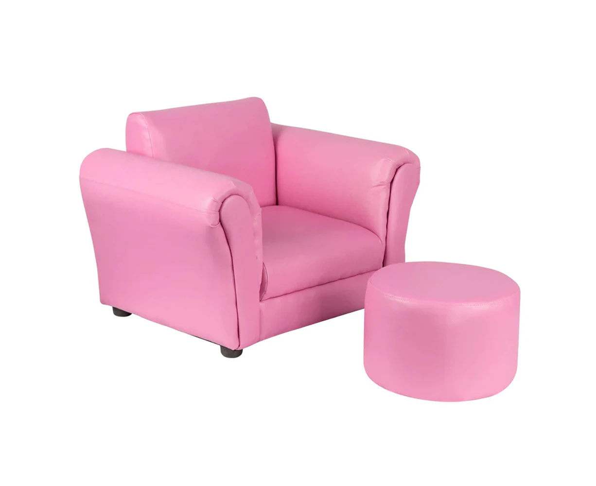 Lenoxx Kids/Children's PU Leather Sofa/Armchair/Couch With Ottoman Pink 1.5-5y