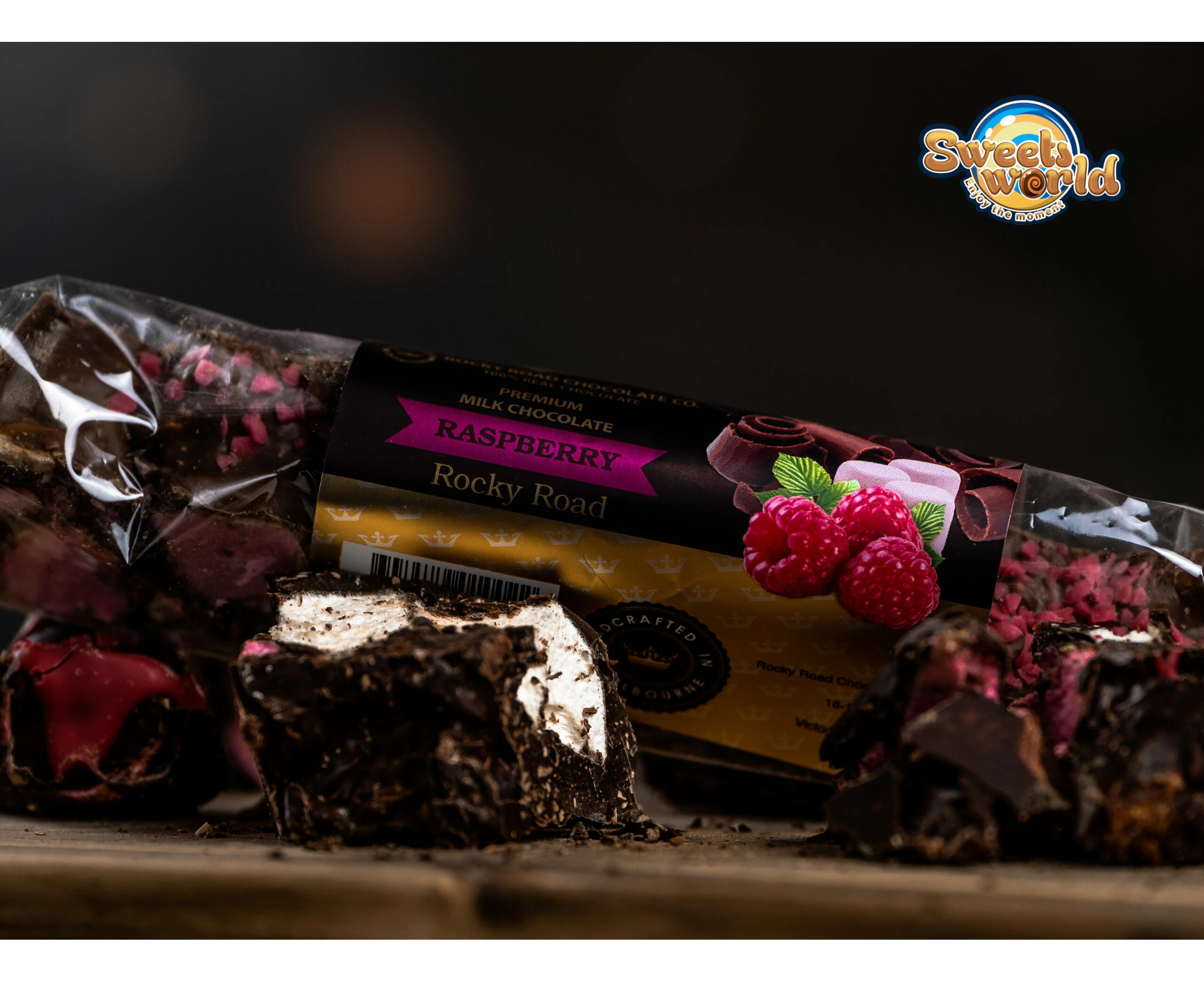 Milk Choc Raspberry Rocky Road 200g