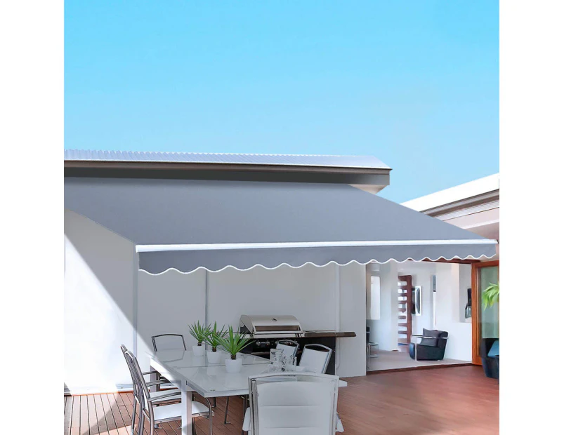 InstaHut Retractable Folding Arm Awning Manual Sunshade 3Mx2.5M Pearl Grey