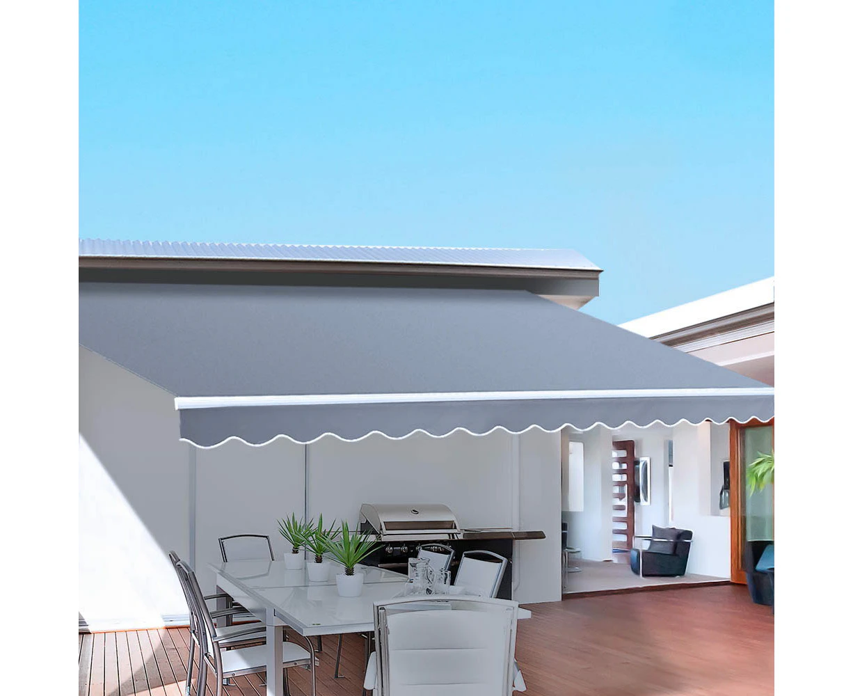 InstaHut Retractable Folding Arm Awning Manual Sunshade 4Mx3M Pearl Grey