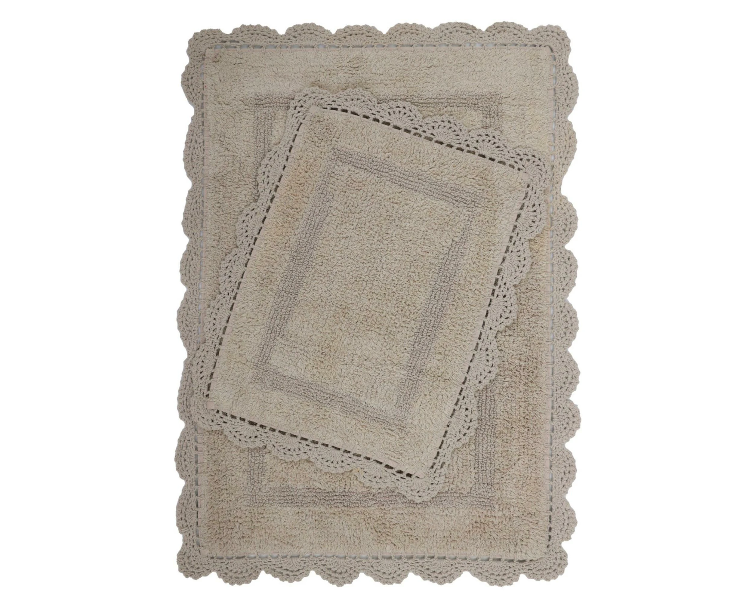 Yarra Textiles Plush, Absorbent Tufted Bath Mat Rug with crochet border, 100 % Cotton, 2 Piece Set, Beige, 60 x 90cm big, 40 x 60cm small, 1700 gsm+