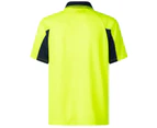 HI VIS Short Sleeve Polo Workwear Shirt Tops Tee Tradie Cool Dry Safety Two Tone - Fluro Yellow / Navy