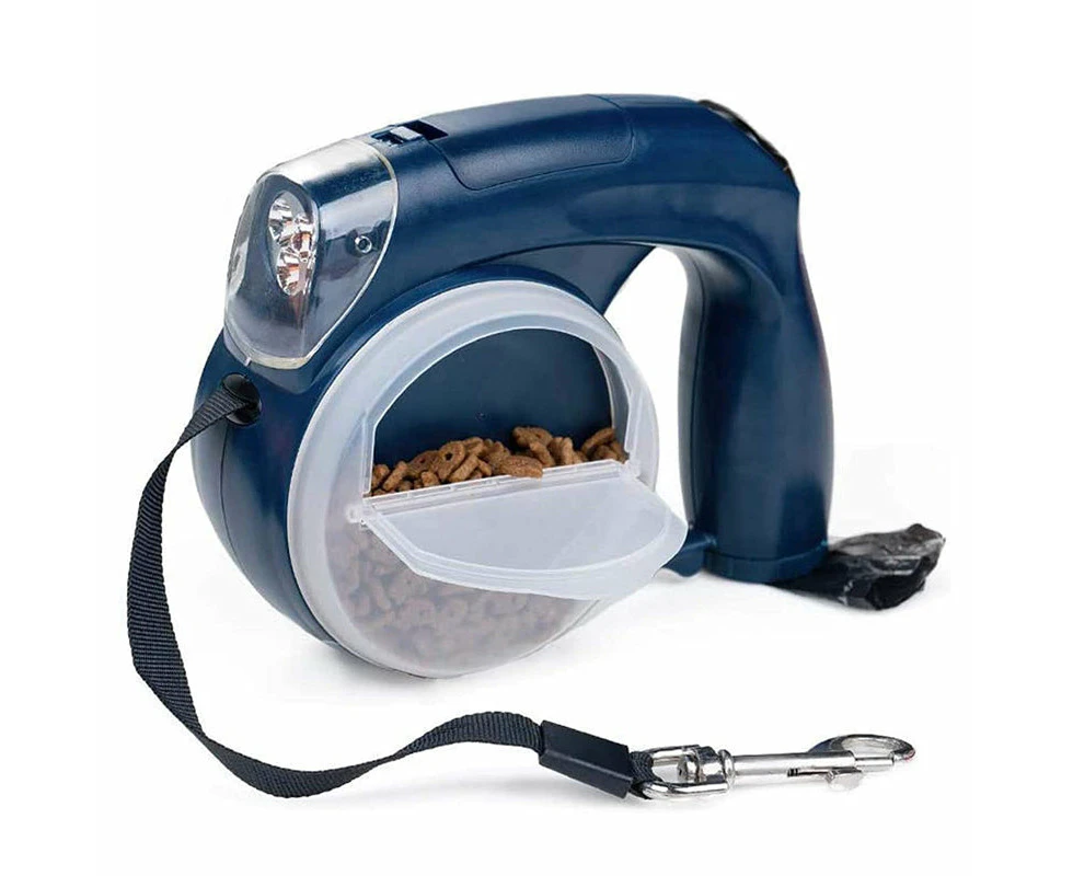 Pet LED Walking Rope with Retractable Leash and Snack Box - Blue