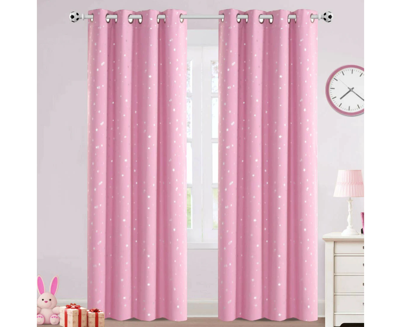 2 Panels Blackout Kids Curtains for Kid's Bedroom, Eyelet Blackout Thick Curtain Drapes for Living Room - Pink