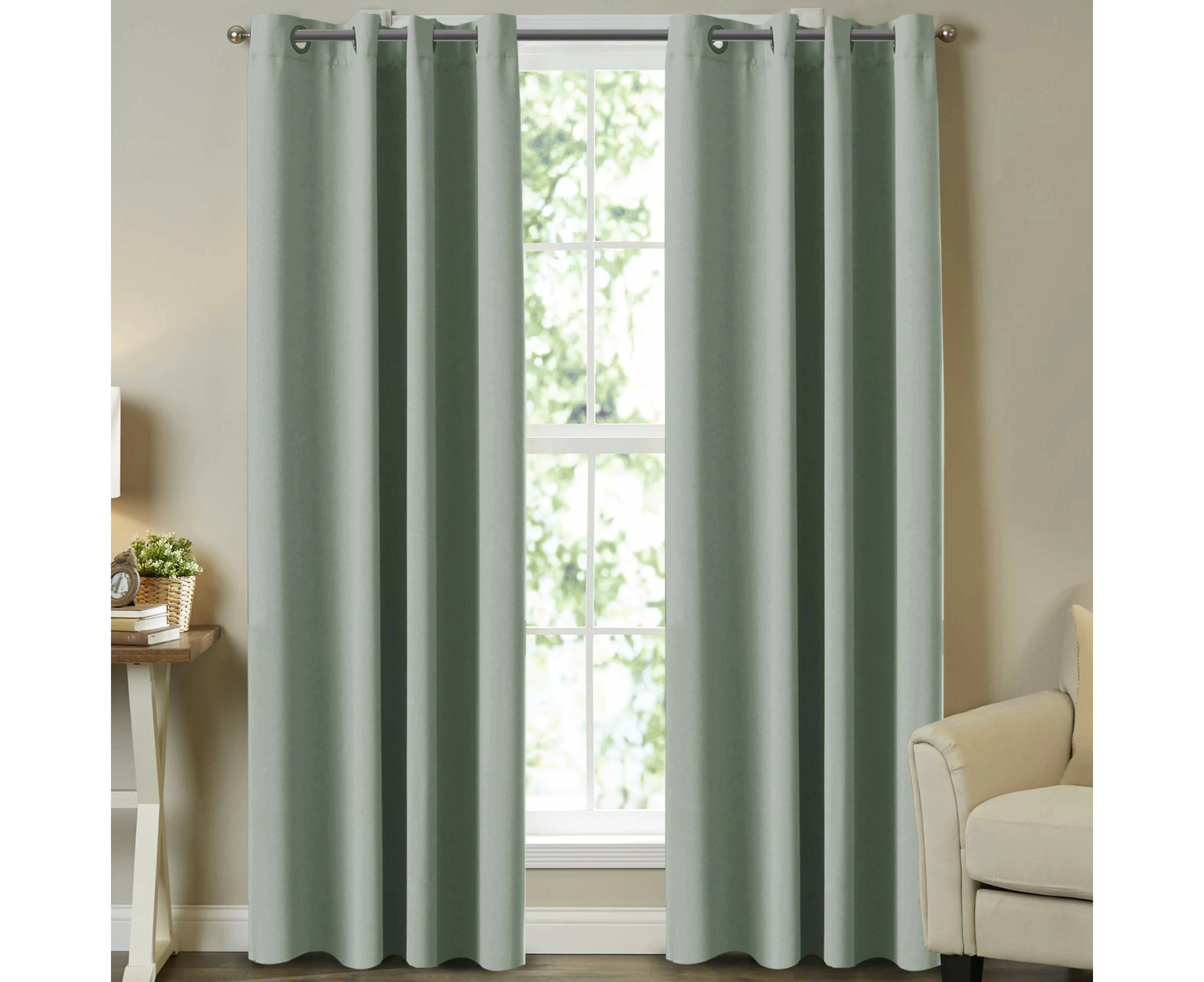 2 Panels Blockout Eyelets Curtains Hotel Luxury Curtains Multi Sizes Blackout Curtain High-Quality Draperies for Bedroom and Living - Sage